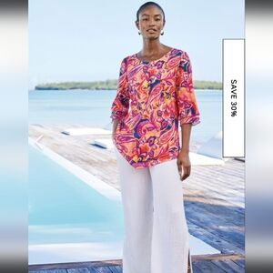 Soft Surroundings Size M Women's Wide Leg White Gauze Pant